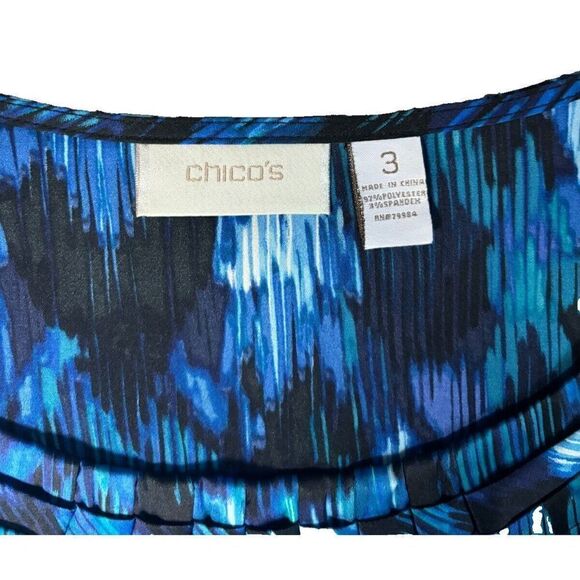 Chico's Blouse Shell Size 3 (US XL/16) Blue Sleeveless Abstract Flowy Tank Top - Picture 5 of 9